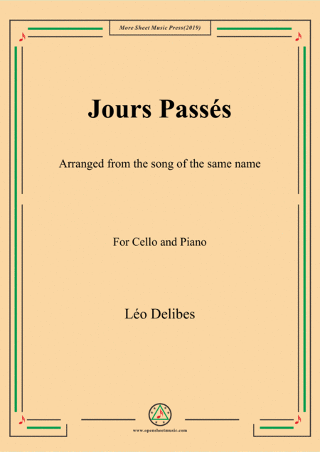 Delibes Jours Passs For Cello And Piano Sheet Music