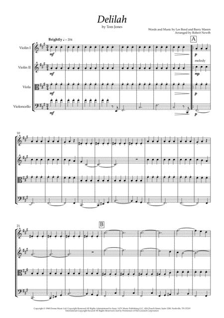 Free Sheet Music Delilah For String Quartet
