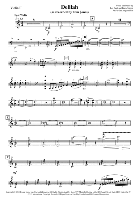 Delilah Violin 2 Play A Long The Violin 2 Part Of The Original Tom Jones Recording Sheet Music