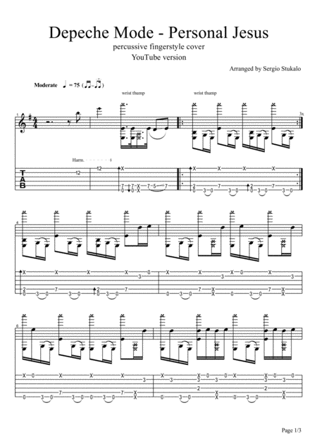 Depeche Mode Personal Jesus Percussive Fingerstyle Guitar Arr By Sergio Stukalo Sheet Music