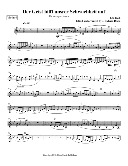 Der Geist 4th Violin Part Sheet Music