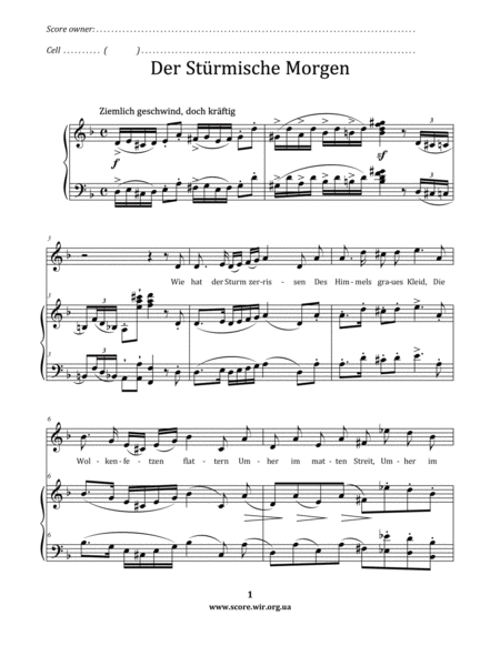 Der Sturmische Morgen Franz Schubert Die Winterreise Op 89 Xviii Sheet Music