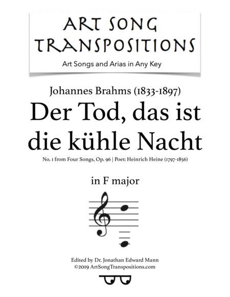 Der Tod Das Ist Die Khle Nacht Op 96 No 1 Transposed To F Major Sheet Music