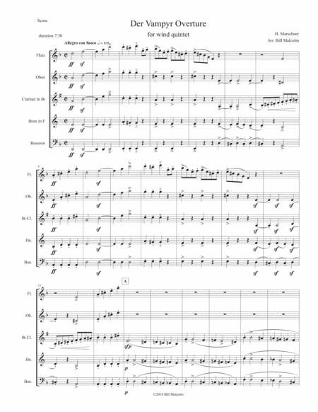 Free Sheet Music Der Vampyr For Wind Quintet