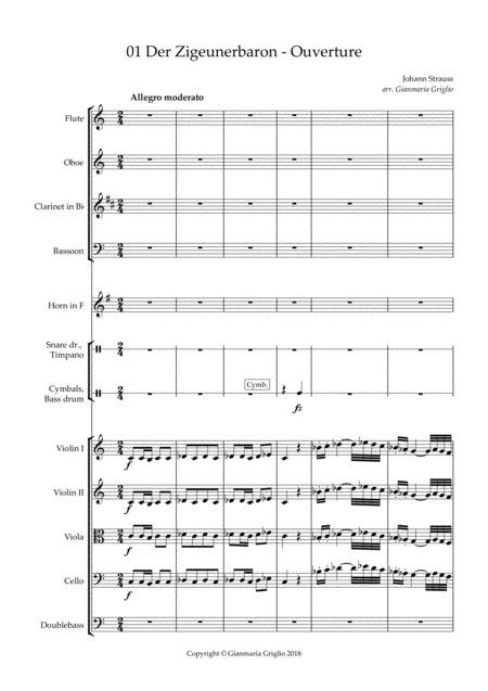 Free Sheet Music Der Zigeunerbaron Ouverture Arr For Chamber Orchestra