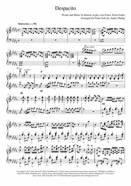 Despacito Arranged For Advanced Piano Solo Sheet Music