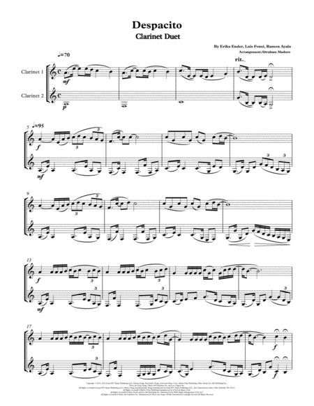 Despacito By Luis Fonsi And Daddy Yankee Clarinet Duet Sheet Music