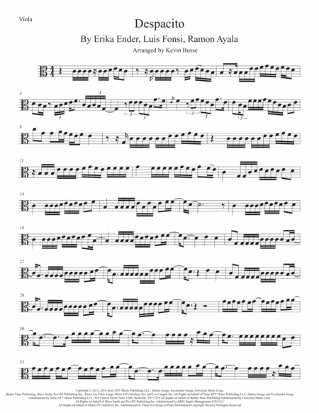 Despacito Easy Key Of C Viola Sheet Music