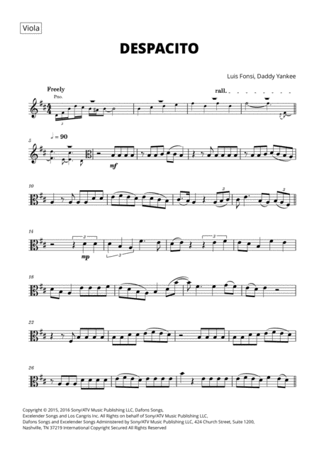 Free Sheet Music Despacito For Viola