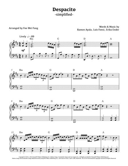 Free Sheet Music Despacito Simplified