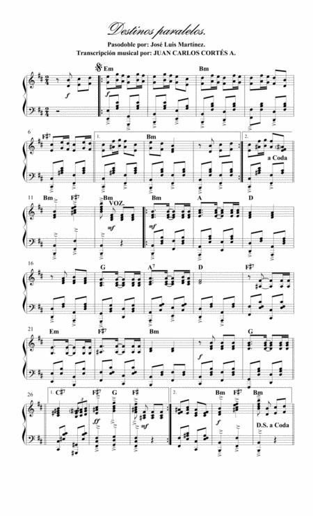 Free Sheet Music Destinos Paralelos Pasodoble Por Jos Luis Martnez Gordo