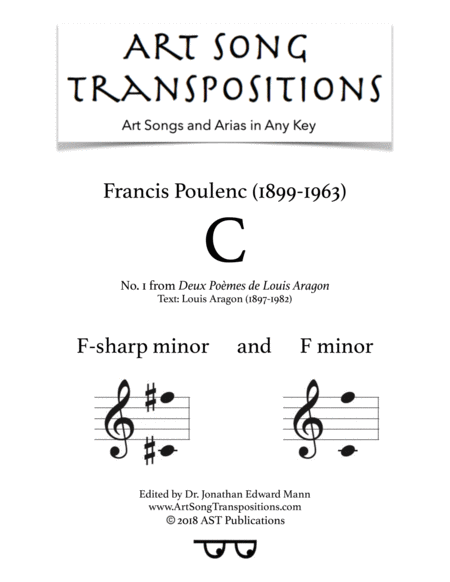 Deux Pomes De Louis Aragon C In 2 Medium Keys F Sharp F Minor Sheet Music