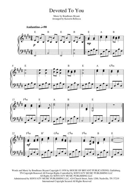 Devoted To You Piano Solo With Chords Sheet Music