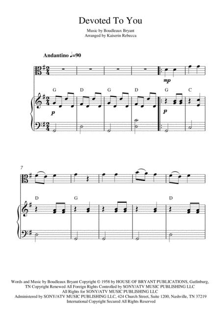 Devoted To You Viola Solo And Piano Accompaniment Sheet Music