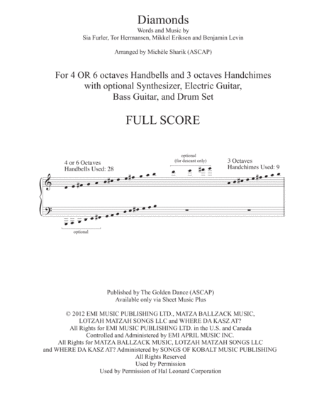 Diamonds 4 Or 6 Oct Handbells 3 Oct Chimes With Optional Rhythm Section Full Score Sheet Music