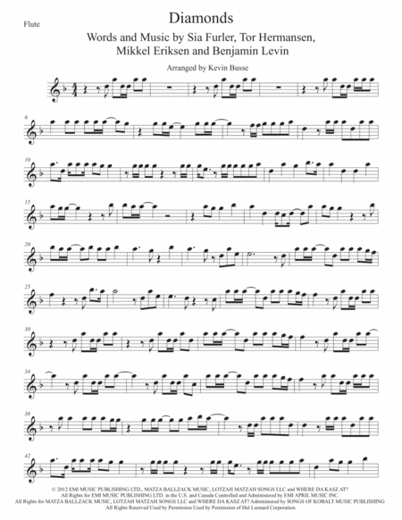 Free Sheet Music Diamonds Flute