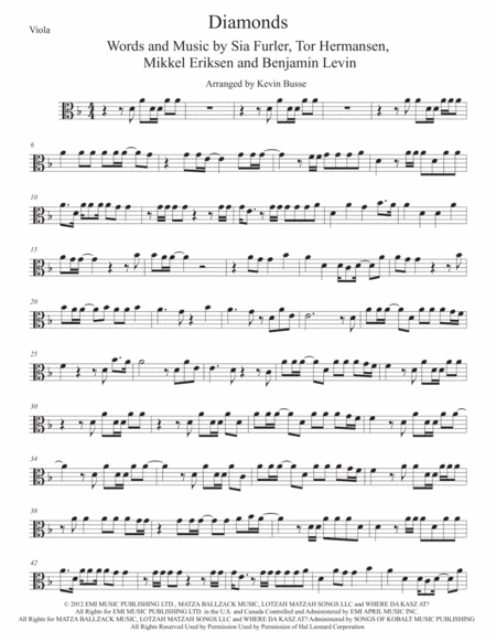 Free Sheet Music Diamonds Viola