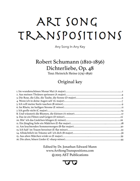 Dichterliebe Op 48 Original Key Sheet Music