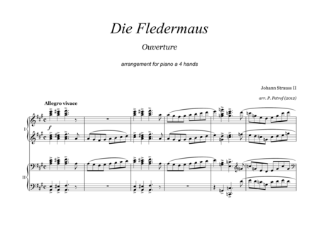 Die Fledermaus Ouverture For Piano 4 Hands Sheet Music