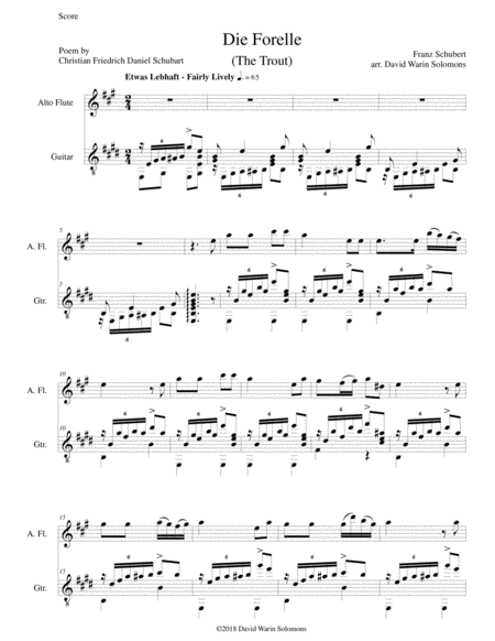 Die Forelle The Trout For Alto Flute And Guitar Sheet Music