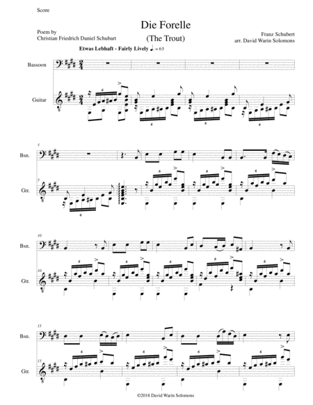 Die Forelle The Trout For Bassoon And Guitar Sheet Music