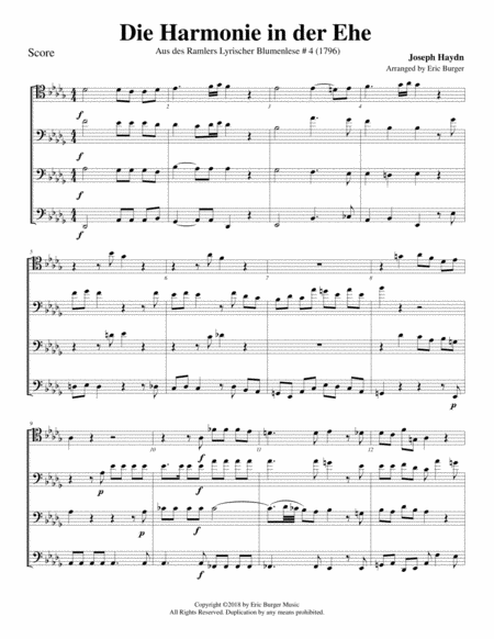 Free Sheet Music Die Harmonie In Der Ehe For Trombone Or Low Brass Quartet