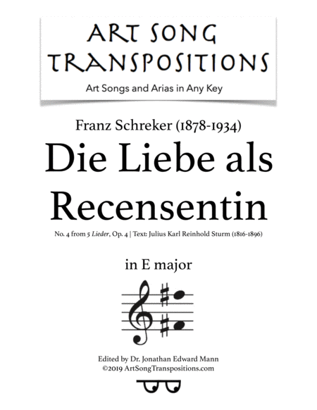 Die Liebe Als Recensentin Op 4 No 4 Transposed To E Major Sheet Music