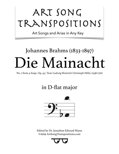 Die Mainacht Op 43 No 2 D Flat Major Bass Clef Sheet Music