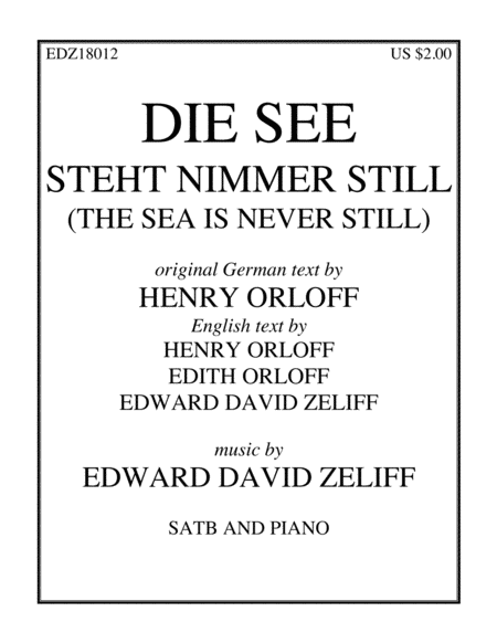 Die See Steht Nimmer Still The Sea Is Never Still Sheet Music