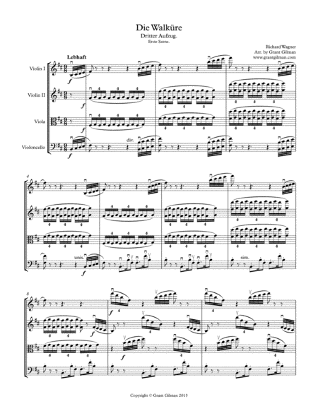 Free Sheet Music Die Walkre Act 3 Prelude For String Quartet