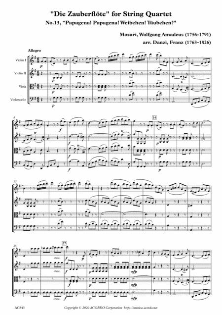 Die Zauberflte For String Quartet No 13 Papagena Papagena Weibchen Tubchen Sheet Music