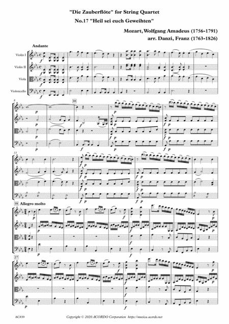 Die Zauberflte For String Quartet No 17 Heil Sei Euch Geweihte Sheet Music