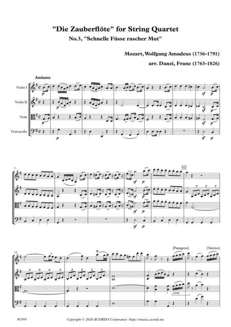 Free Sheet Music Die Zauberflte For String Quartet No 3 Schnelle Fsse Rascher Mut