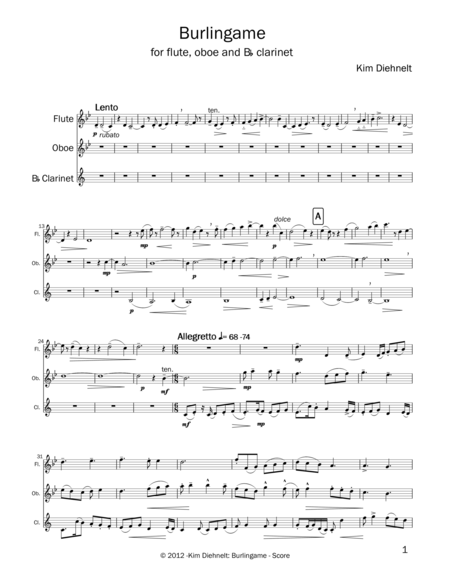 Free Sheet Music Diehnelt Burlingame For Wind Trio Score