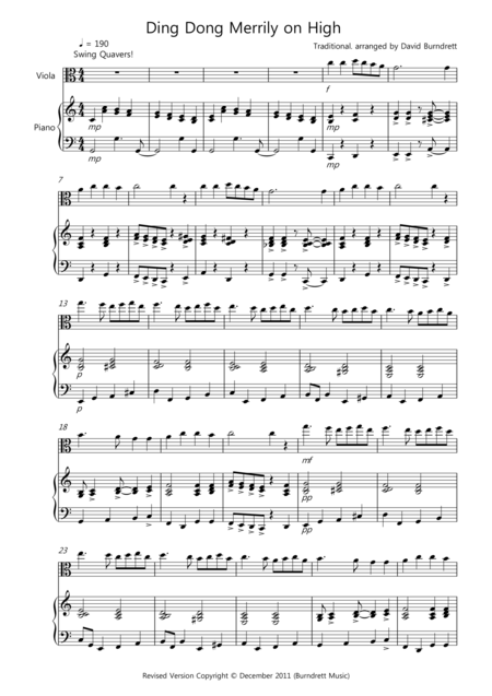 Ding Dong Merrilly On High Jazzy Style For Viola And Piano Sheet Music