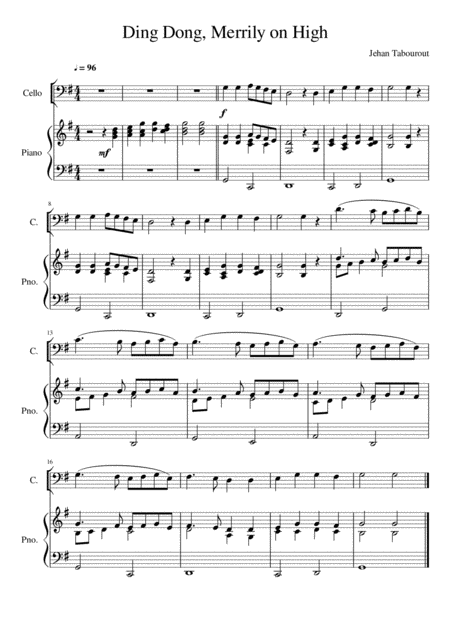 Ding Dong Merrily On High Cello Solo Sheet Music