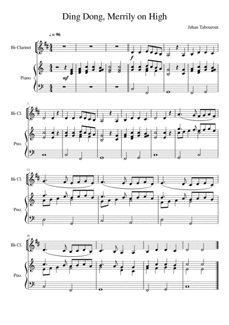 Free Sheet Music Ding Dong Merrily On High Clarinet Solo