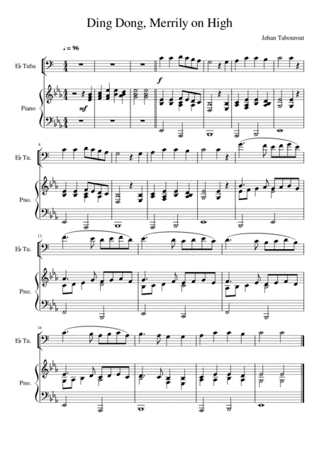 Ding Dong Merrily On High Eb Tuba Solo Sheet Music