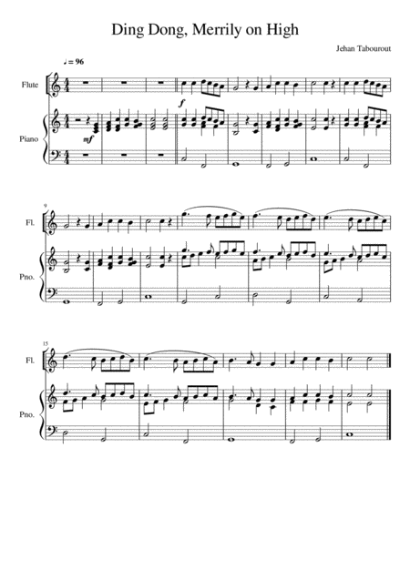 Free Sheet Music Ding Dong Merrily On High Flute Solo