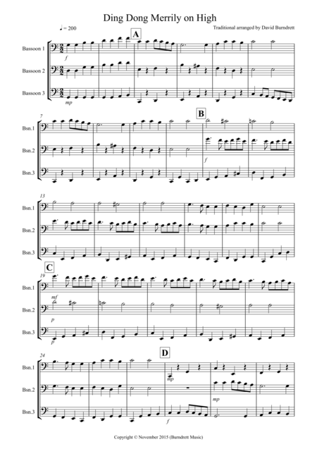 Ding Dong Merrily On High For Bassoon Trio Sheet Music