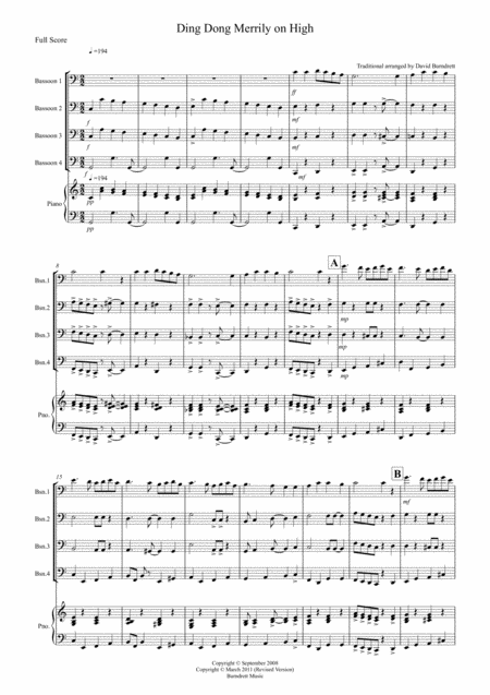 Ding Dong Merrily On High Jazzy Style For Bassoon Quartet Sheet Music