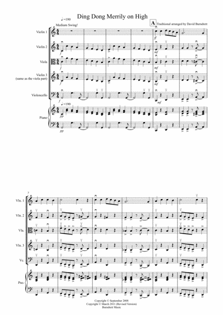 Ding Dong Merrily On High Jazzy Style For String Quartet Sheet Music