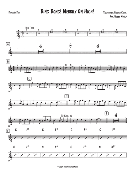 Free Sheet Music Ding Dong Merrily On High Sax Quartet Satb Or Aatb