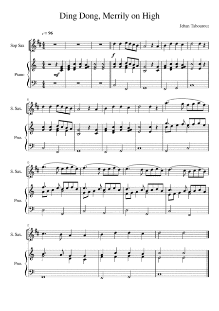 Ding Dong Merrily On High Soprano Saxophone Solo Sheet Music