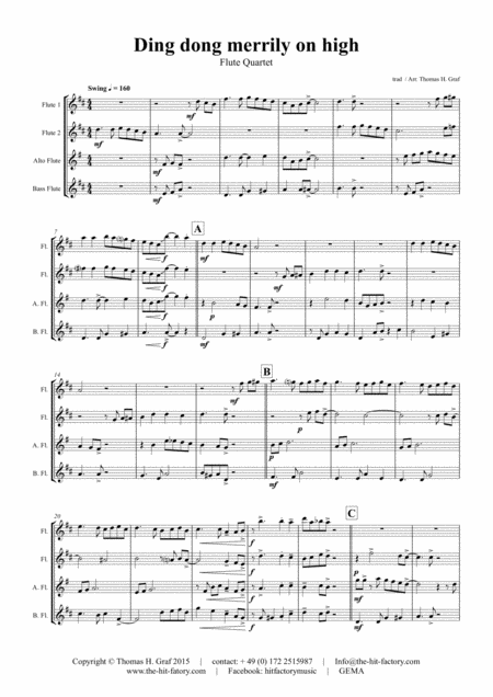 Ding Dong Merrily On High Swing Flute Quartet Sheet Music