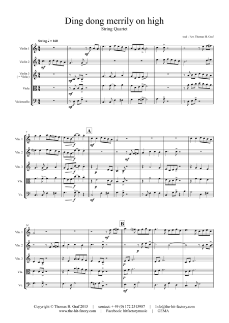 Ding Dong Merrily On High Swing String Quartet Sheet Music