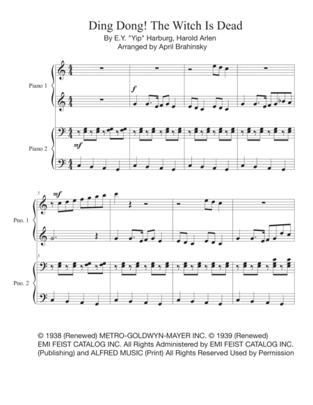 Ding Dong The Witch Is Dead Piano Duet Sheet Music