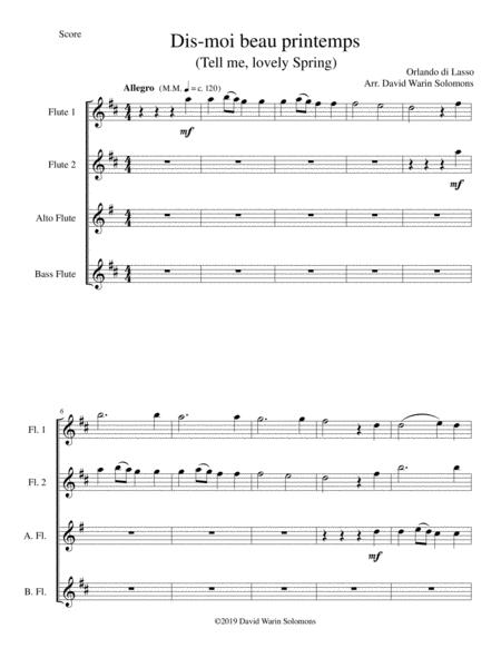 Dis Moi Beau Printemps Tell Me Lovely Spring For Flute Quartet Sheet Music