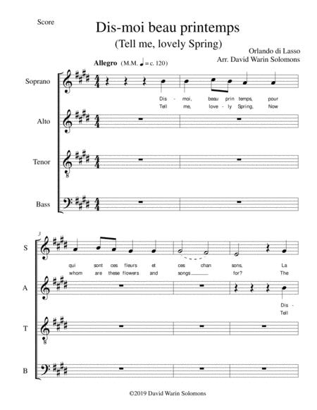 Free Sheet Music Dis Moi Beau Printemps Tell Me Lovely Spring For Satb Choir