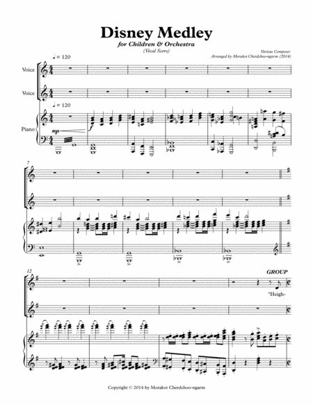 Disney Medley For Children And Piano Sheet Music